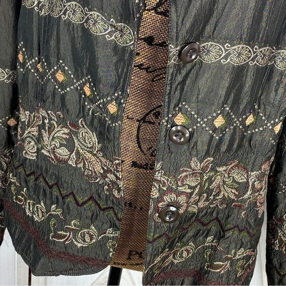 ELCC Vintage Embroidered Taffeta Blazer Jacket Gray Large Button Front - Picture 8 of 15